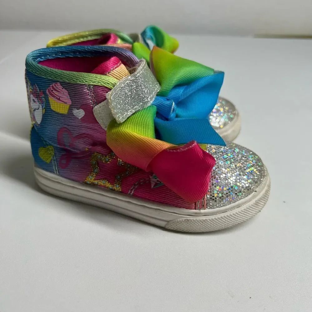 Jo Jo Siwa Shoes - Size 6 - Rainbow/Pink Toddler Shoes - Bow/Tie-up, Hightop